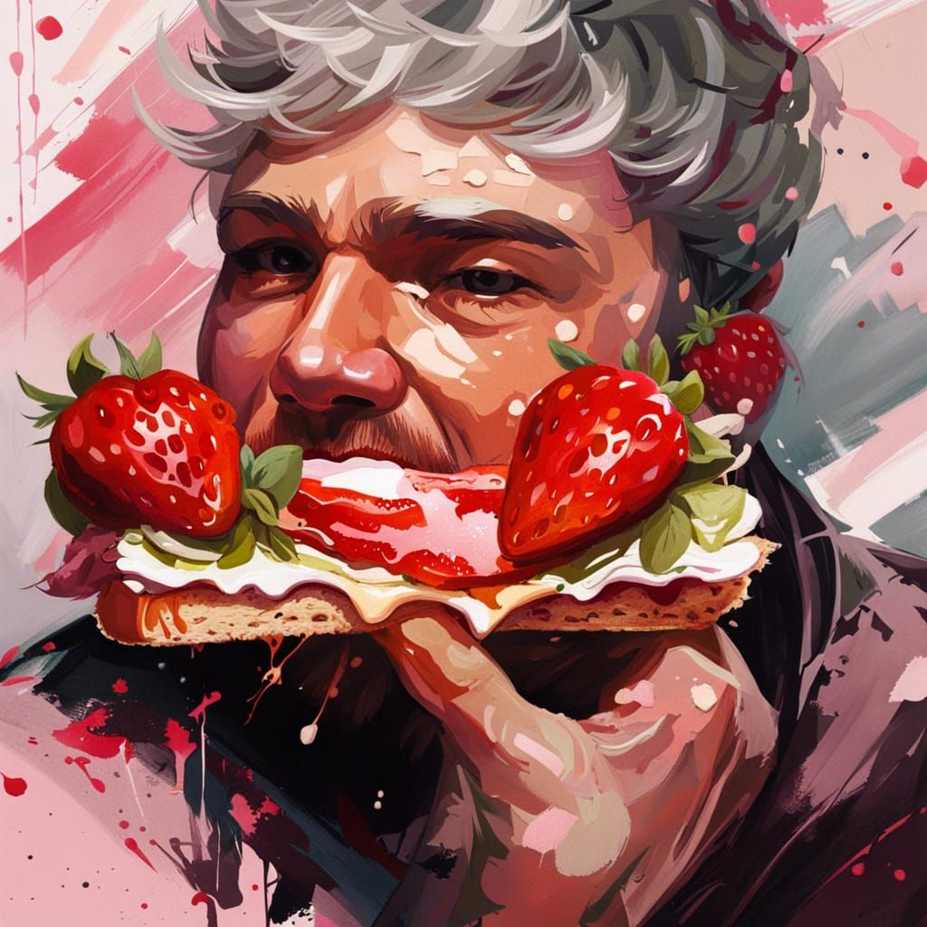 Strawberries and Cream Sandwich First Bite AI Generated Artwork