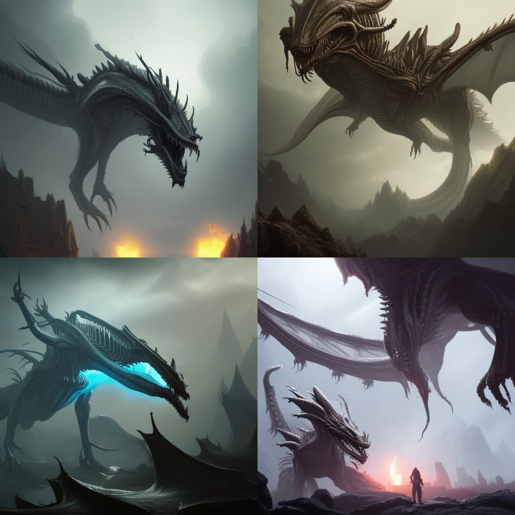alien dragon grey roaring