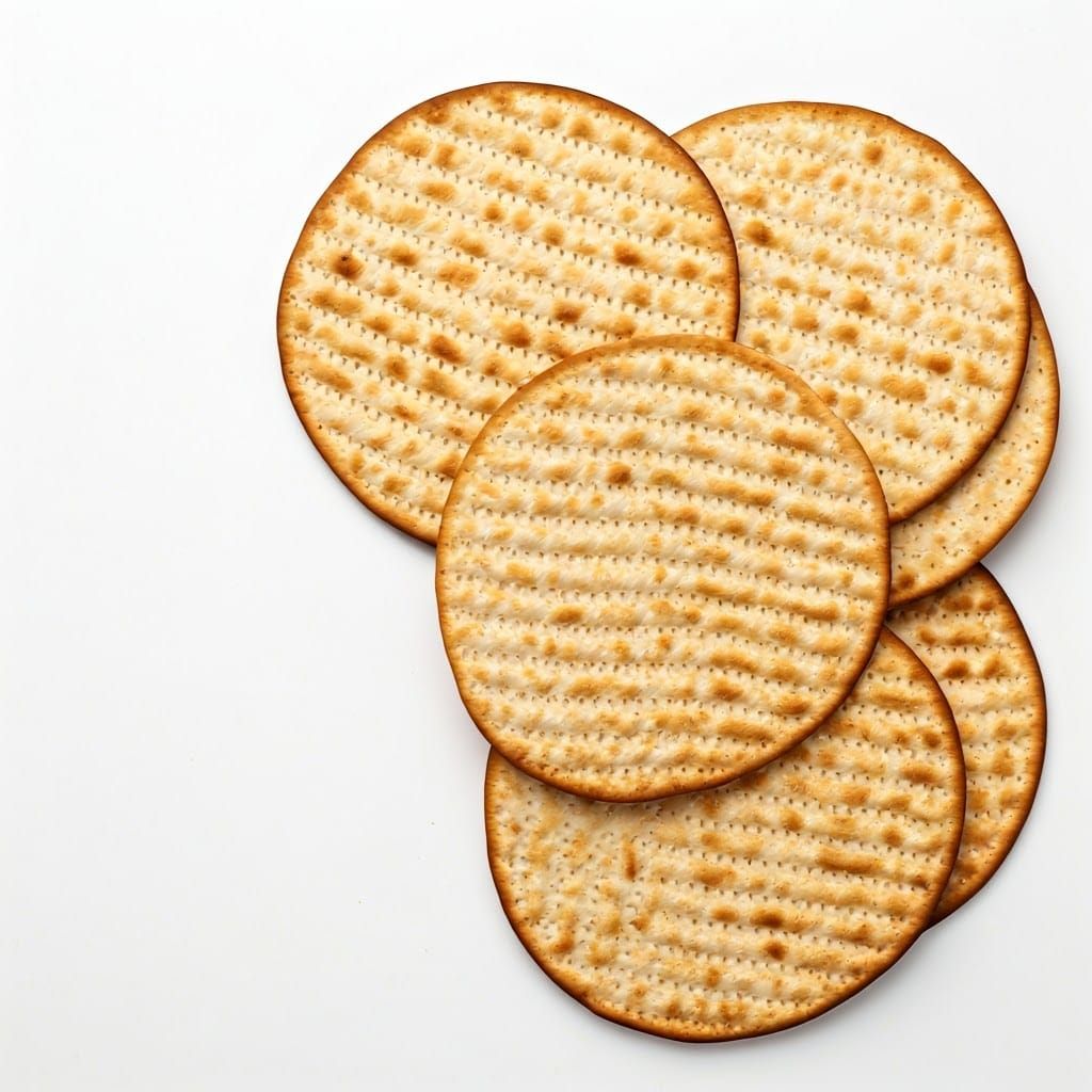 Traditional Handmade Matzot on White Background