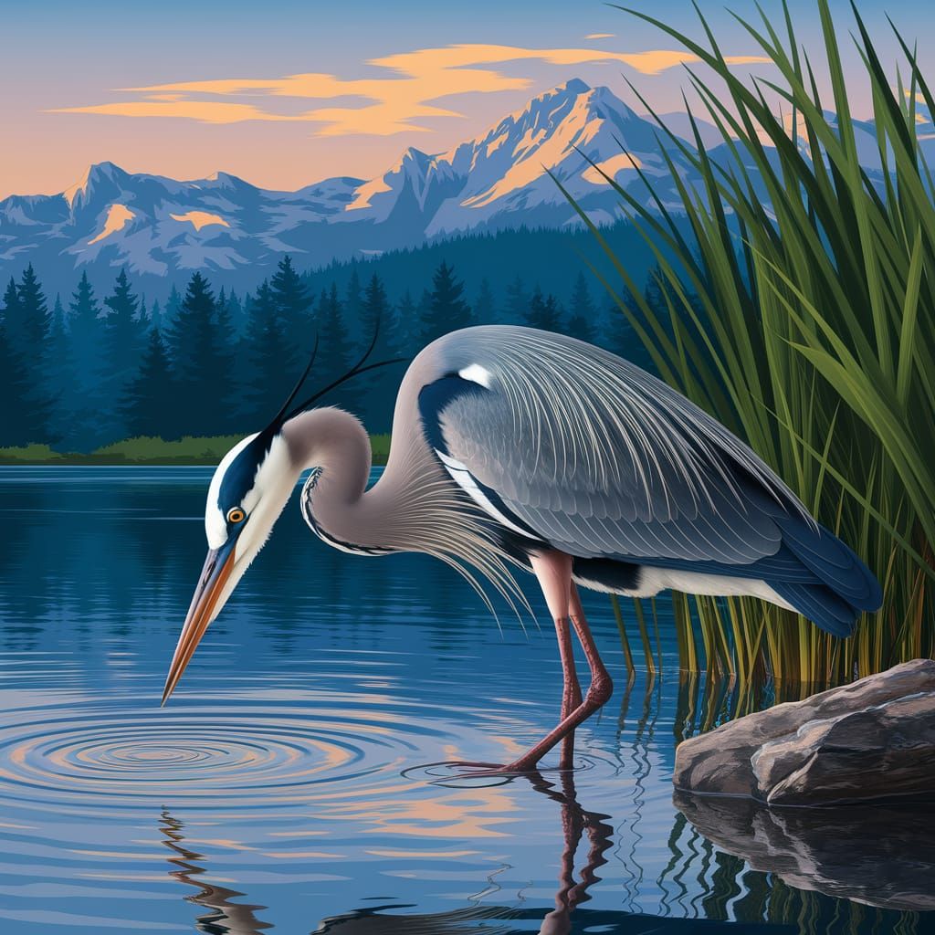 Elegant Heron in Lacquer Portrait