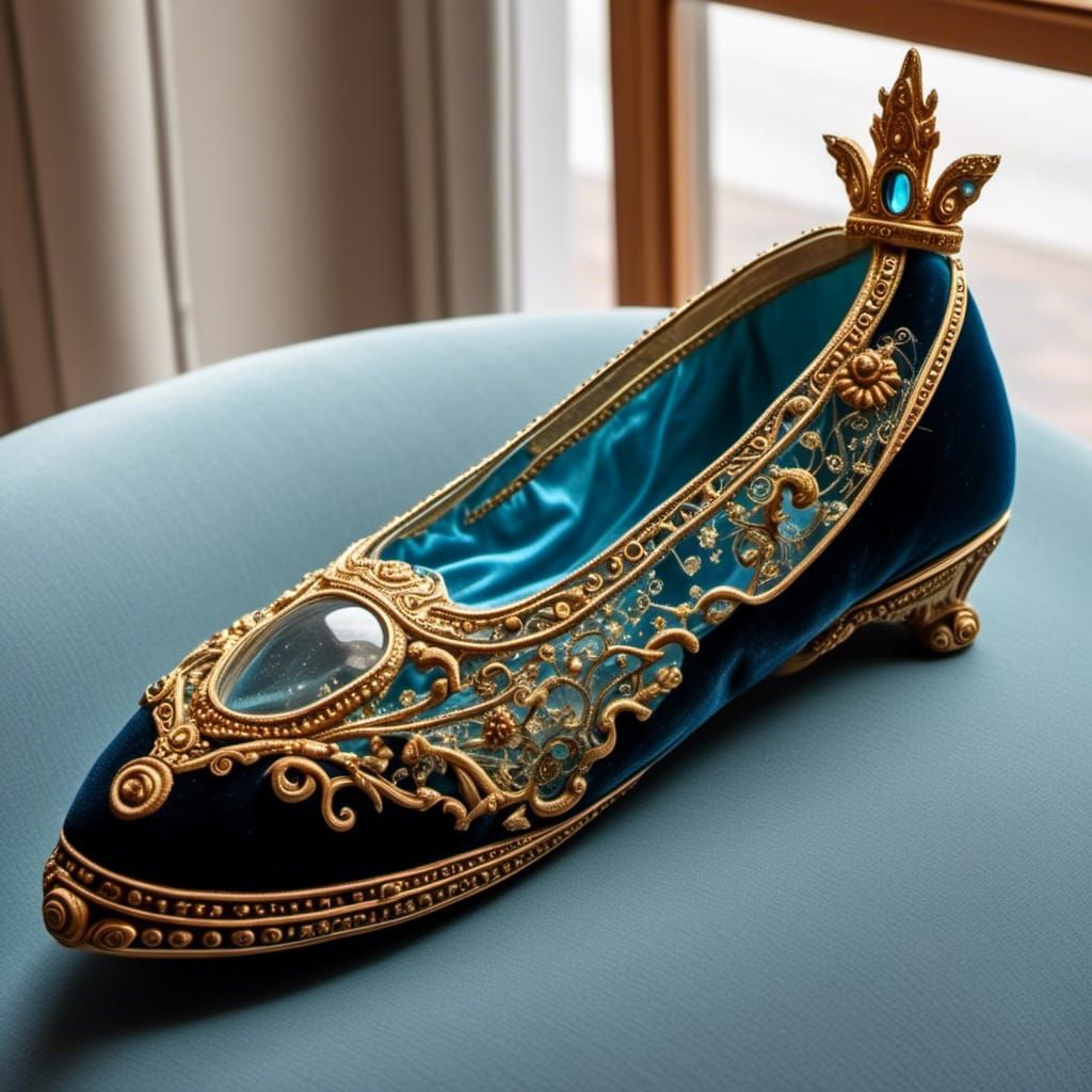 <lora:Drvo:1.0> A glass slipper resting on a velvet cushion