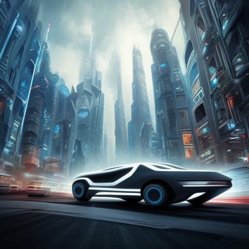 futuristic car in futuristic city