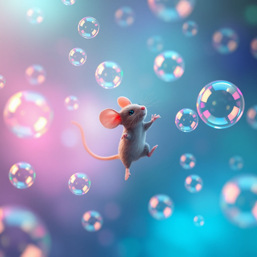 Mickey Mouse Dancing in Iridescent Bubbles