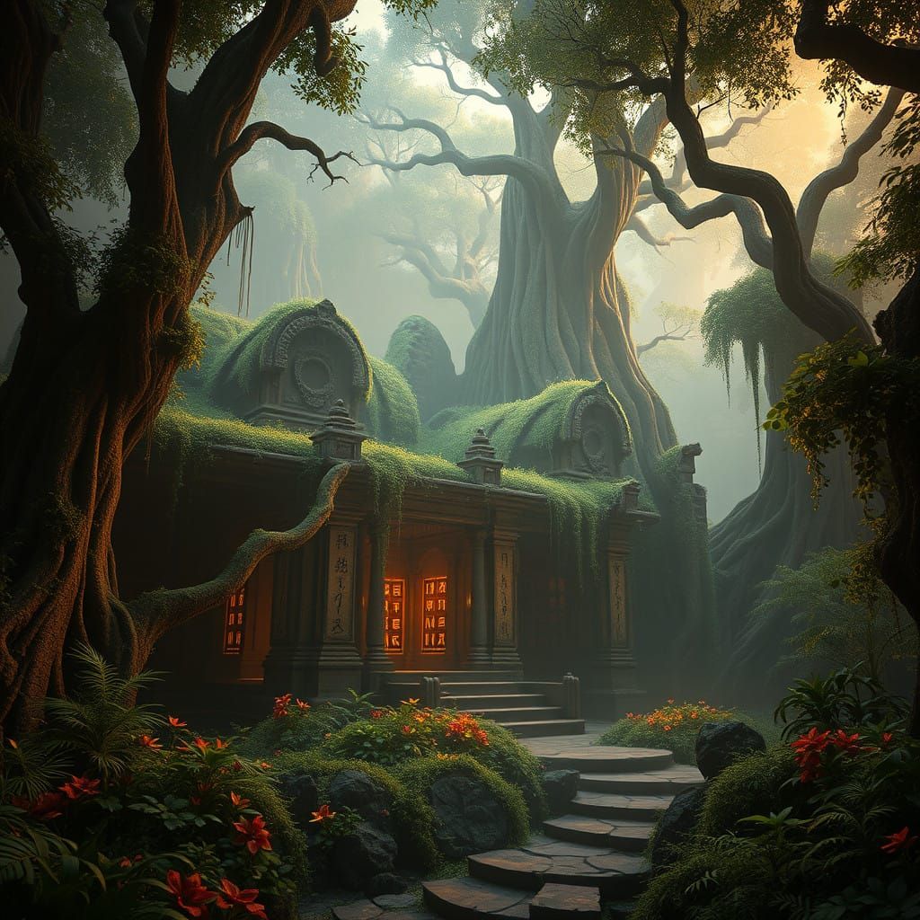 Ancient Temple Unveiled in Lush, Vibrant Vegetation