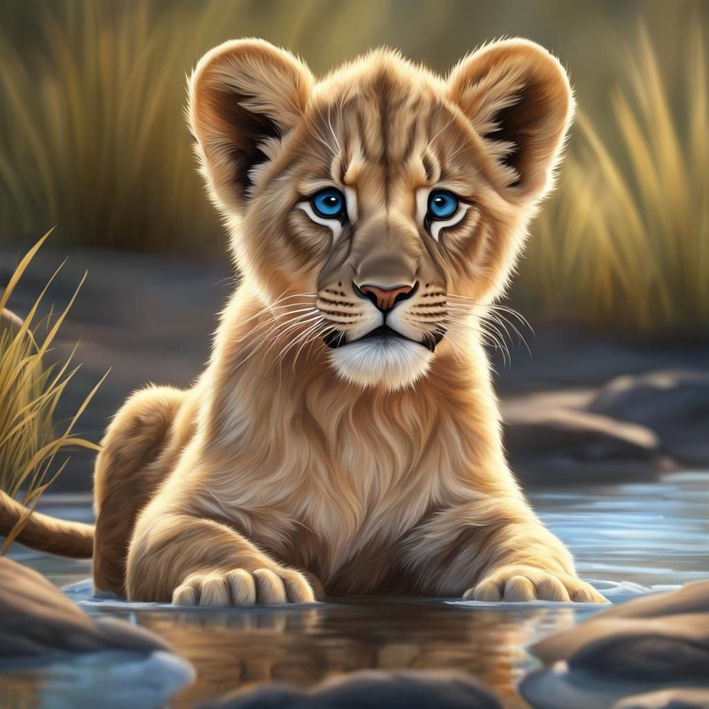 Cute African Lion Cub cooling off in river - AI Generated Artwork ...