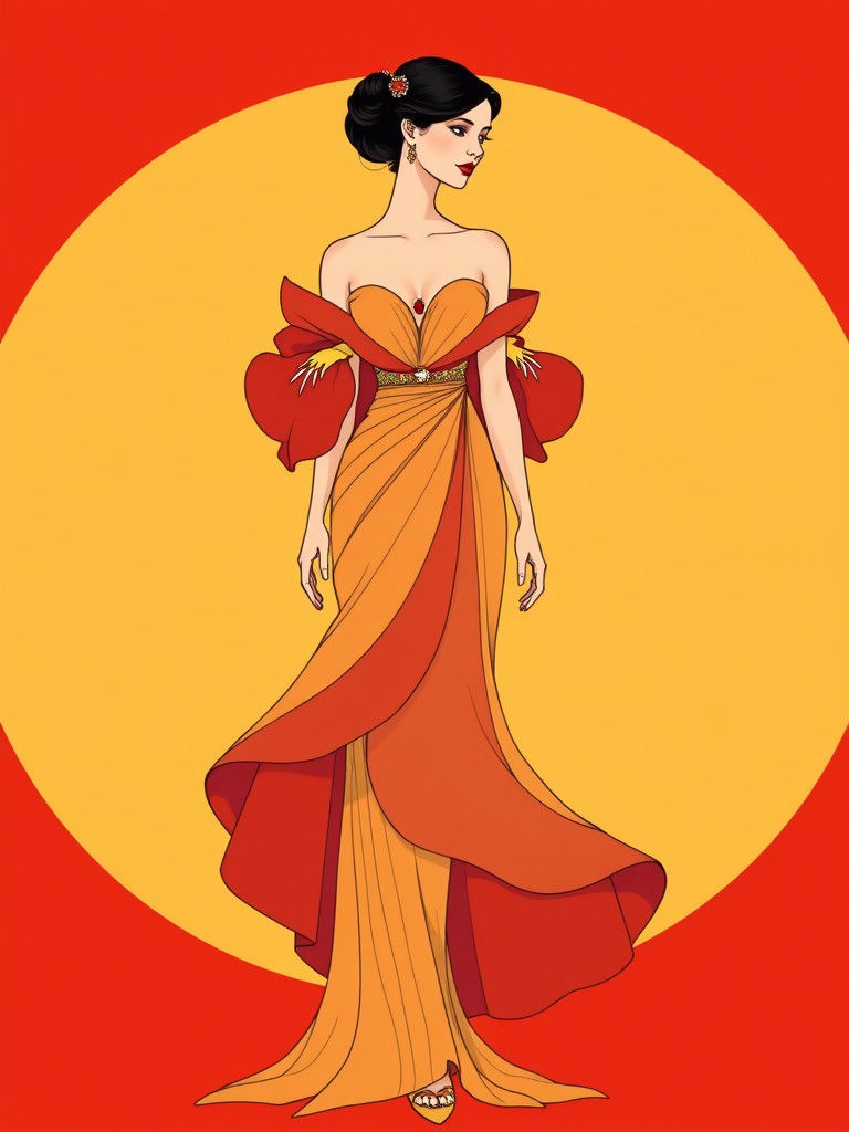 A illustration of a woman wearing a beautiful dress that loo...