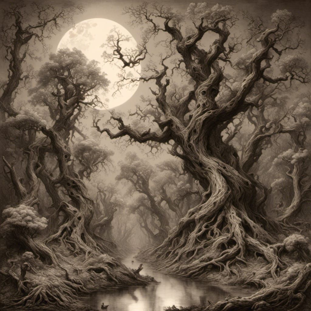 beautiful sepia sketches of beautiful, fantastical, haunting trees in ...