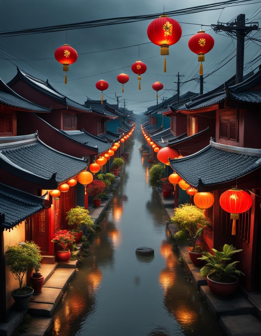 An Vietnamese neighborhood in an American town decorated for...