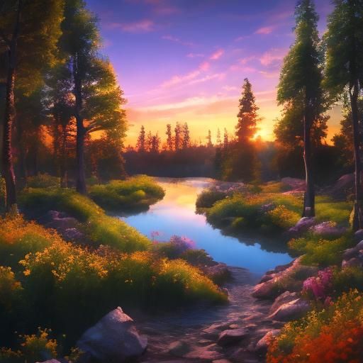 lake at sunset - AI Generated Artwork - NightCafe Creator