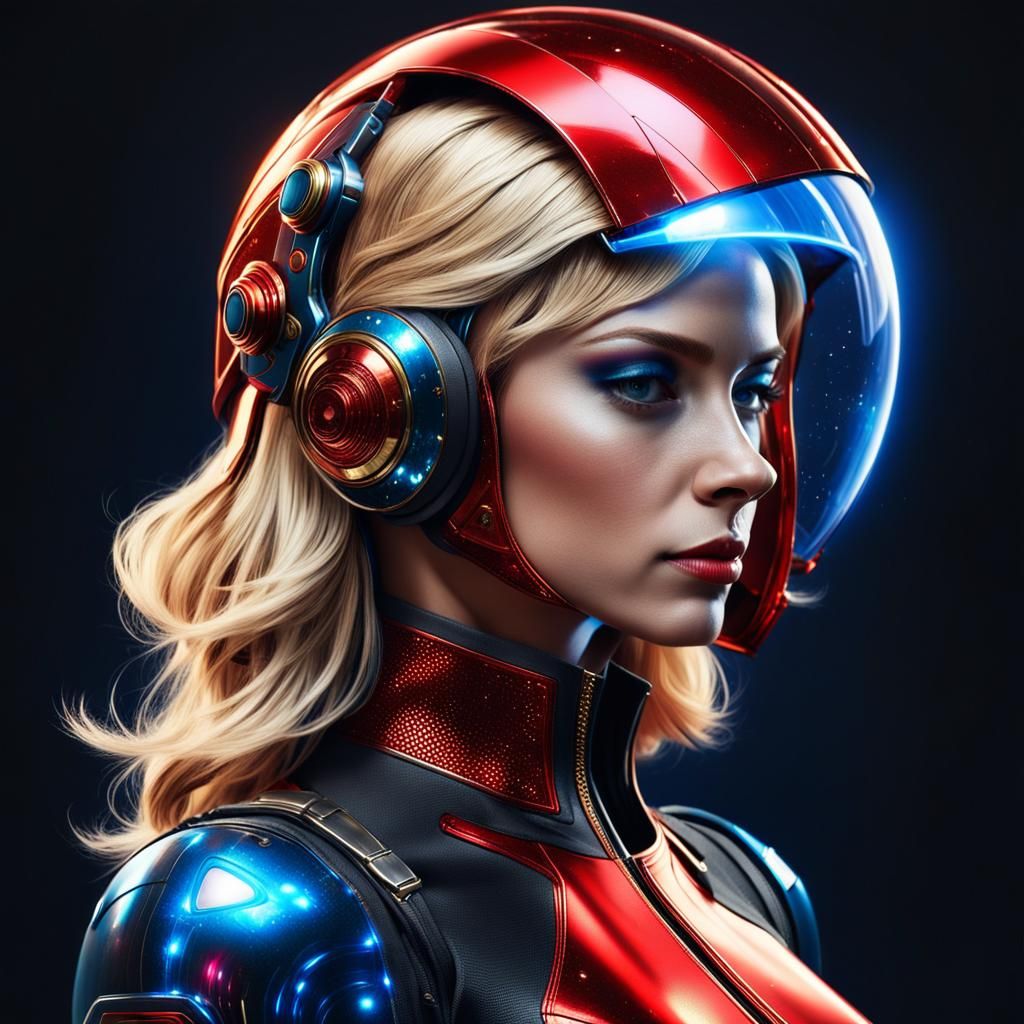(half-portrait profile of a fantastical charming blonde Girl...