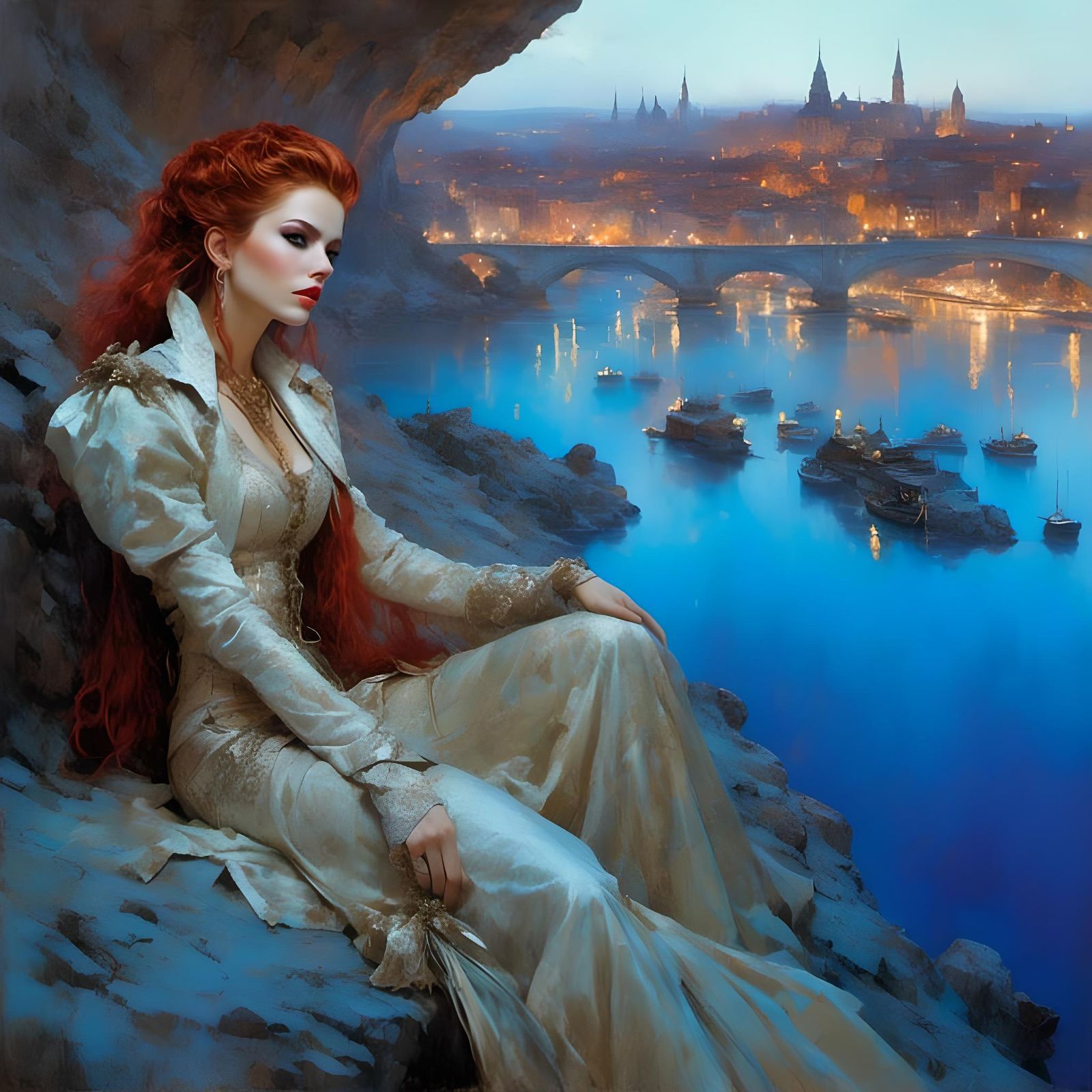 lady with beautiful red-auburn hair<lora:Grunge-Poster:1.0> ...