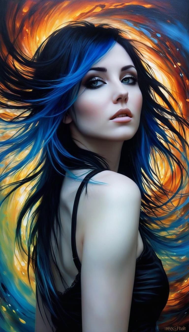 Ethereal Emo Woman in a Hyperdetailed Oil Painting