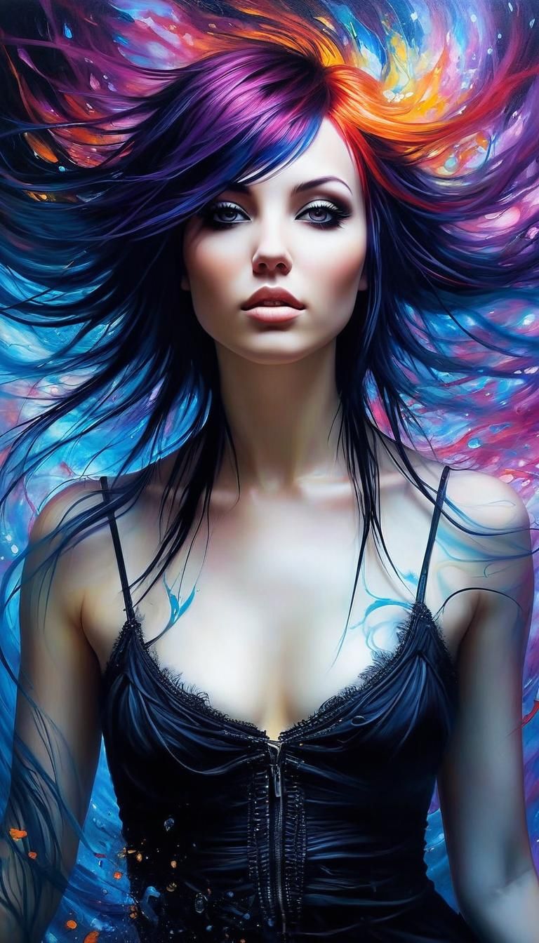 Ethereal Emo Woman: A Neo-Romantic Oil Painting