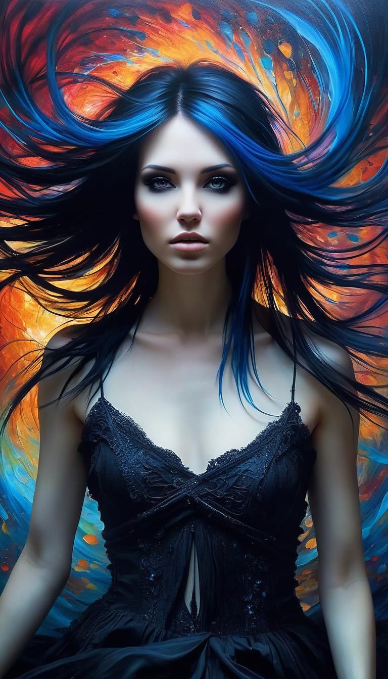 Emo Woman Portrait in Neo-Romantic Oil Painting Style