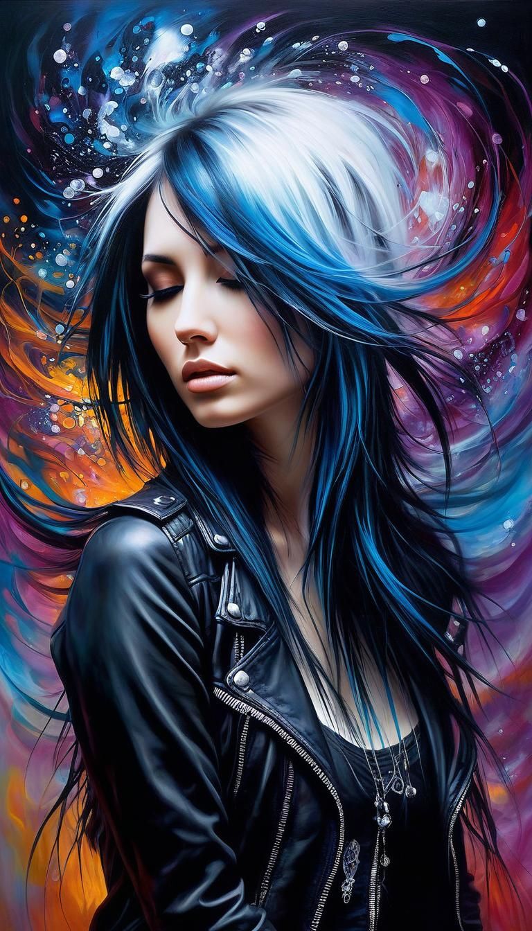 Ethereal Emo Woman: A Neo-Romantic Oil Painting