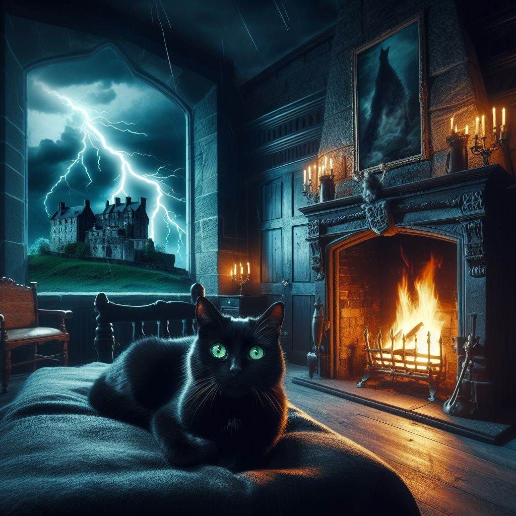 Black Cat in Spooky Scottish Castle