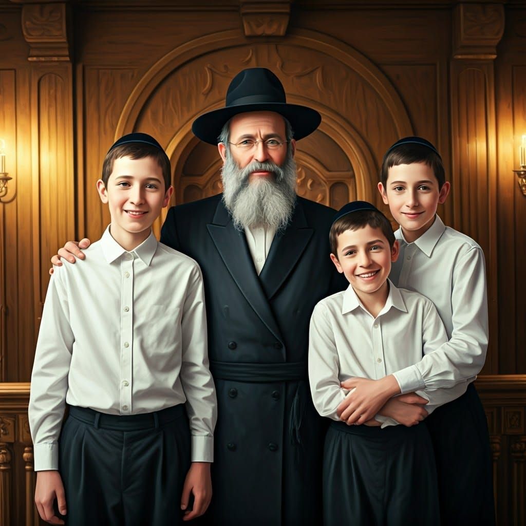 Joyful Lithuanian Haredi Family Unites in Traditional Attire