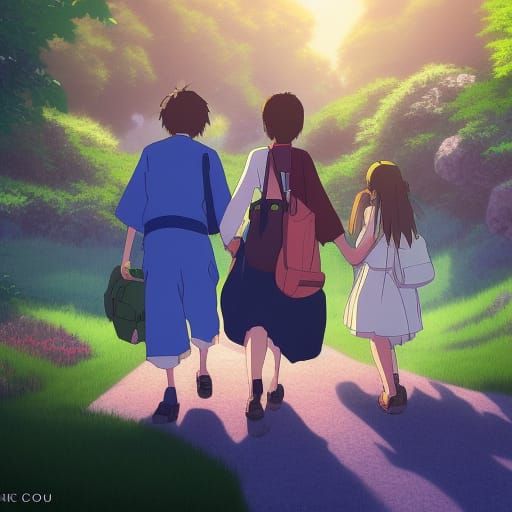 two people coming home from elementary school to see mom