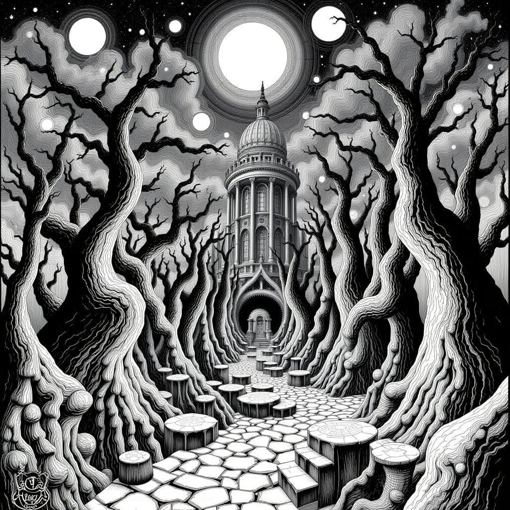  <lora:Poe Escher:1.0>