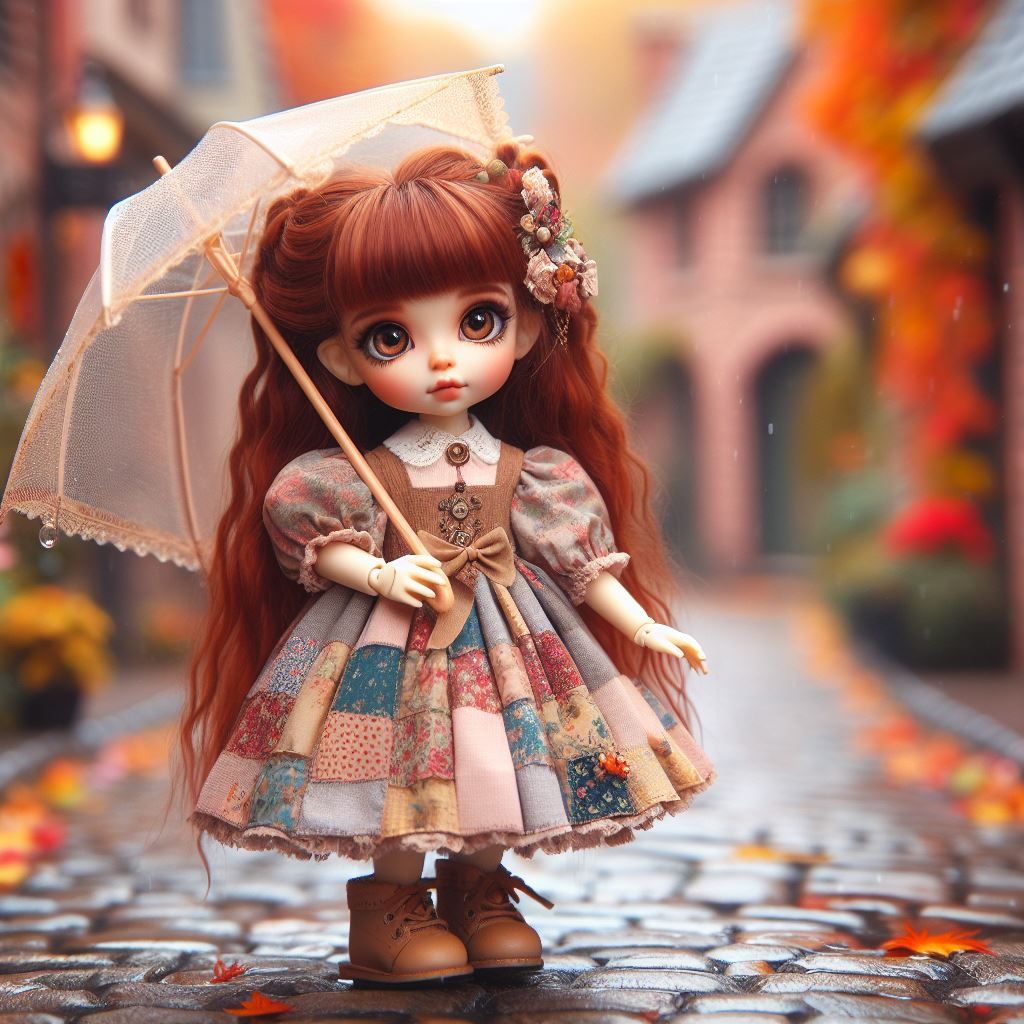 Small Doll face Girl Walking in the Rain