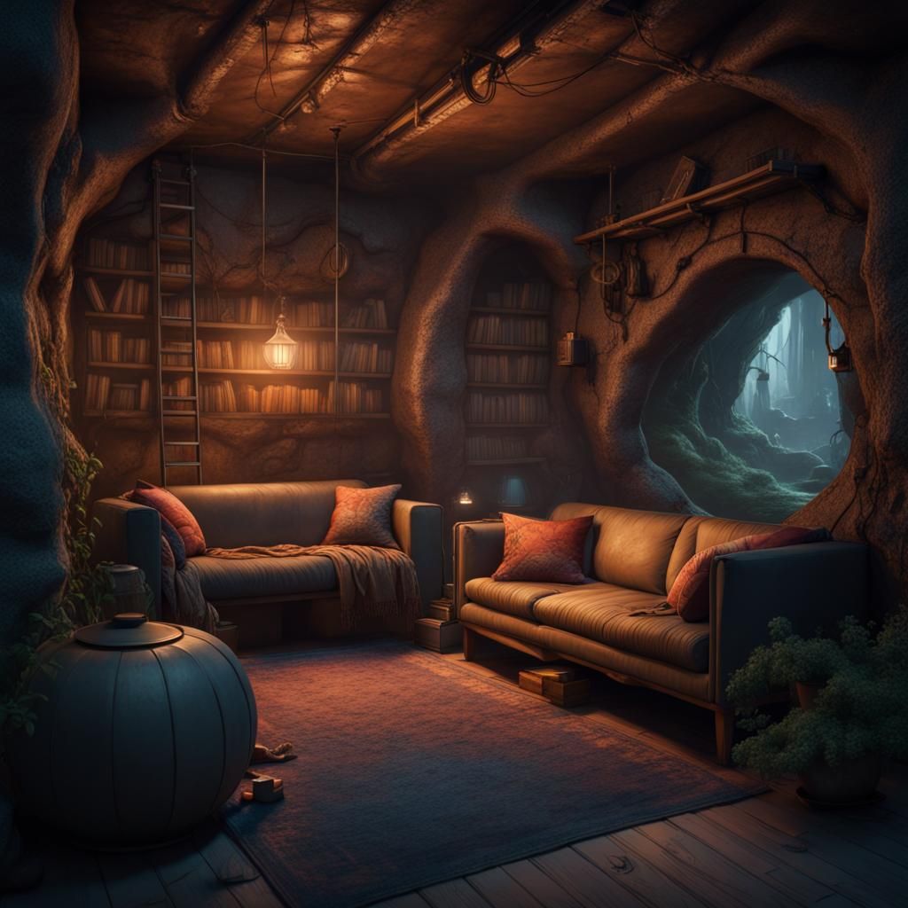 Cozy Underground Hideout - AI Generated Artwork - NightCafe Creator