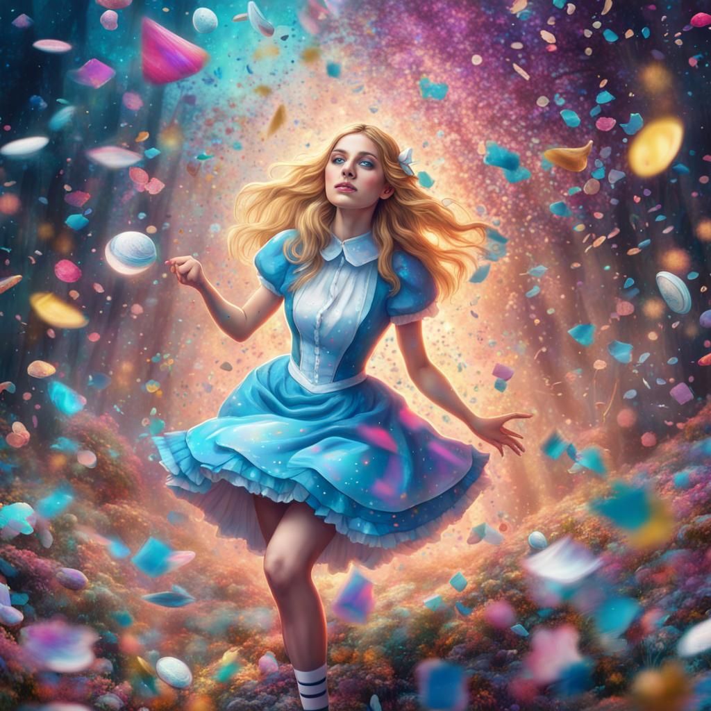 Alice Celebrates With Confetti In Wonderland - Ai Generated Artwork 