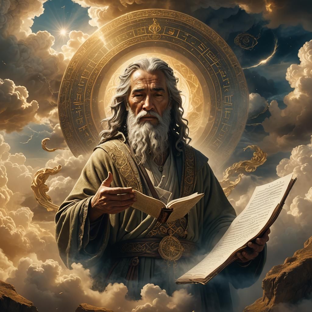 Mystical Sage with Ancient Scripture in Golden Light