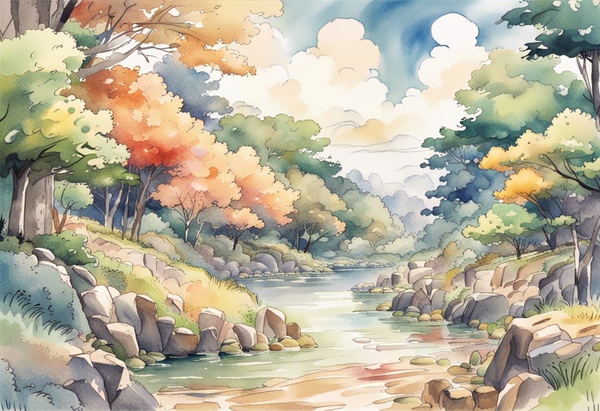 landscape , background of manga, water color impressionism a...