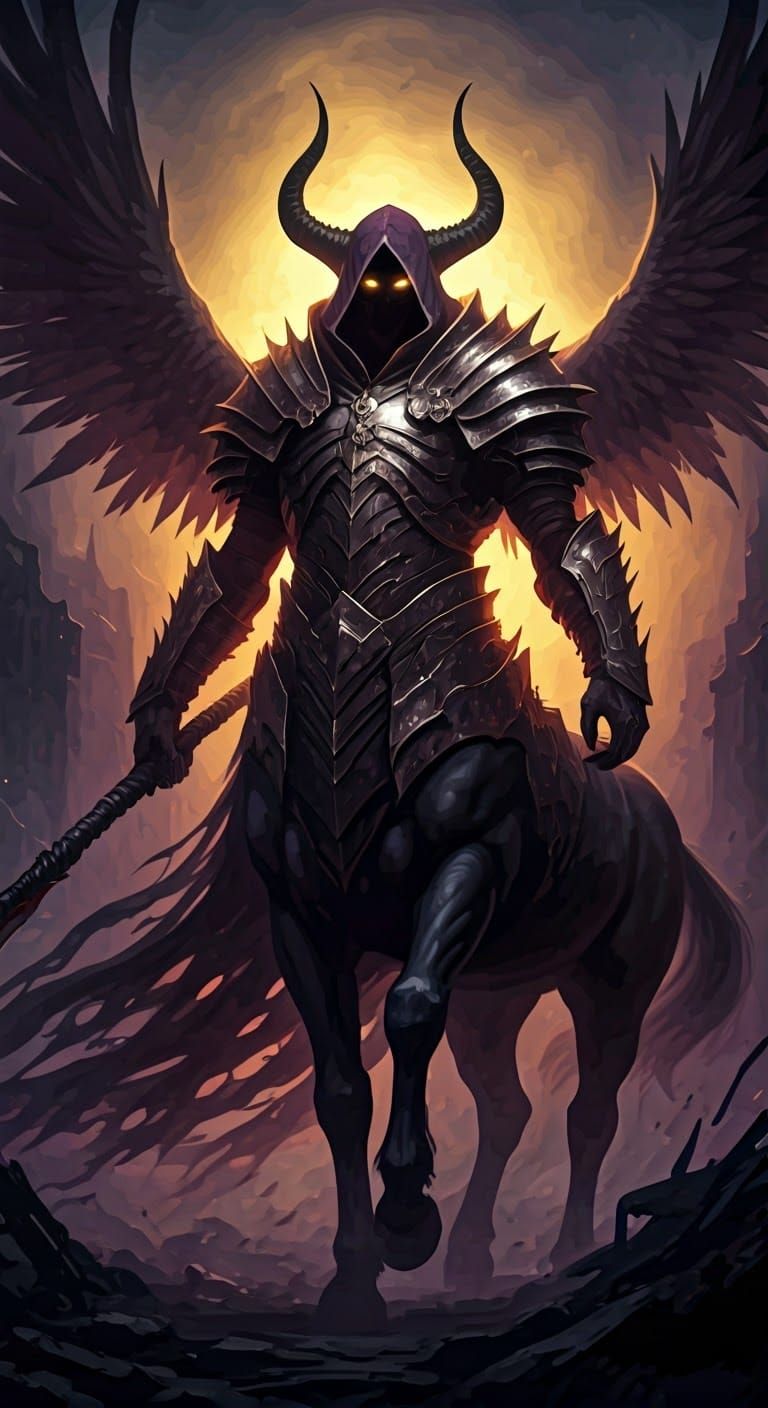 Centaurean Death God in Post-Apocalyptic Landscape