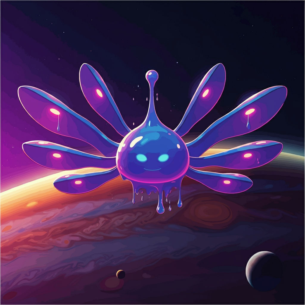 Flying Slime Alien, over Jupiter