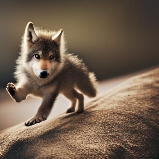 A baby wolf with wings, flying, wings, cute