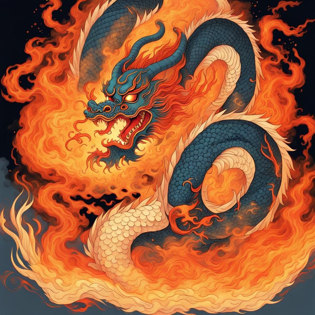 Chinese dragon dancing through fire  by @Mommakuma