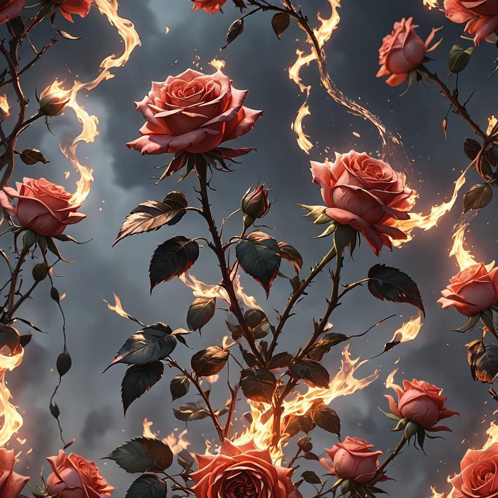 A rose transforming into fire