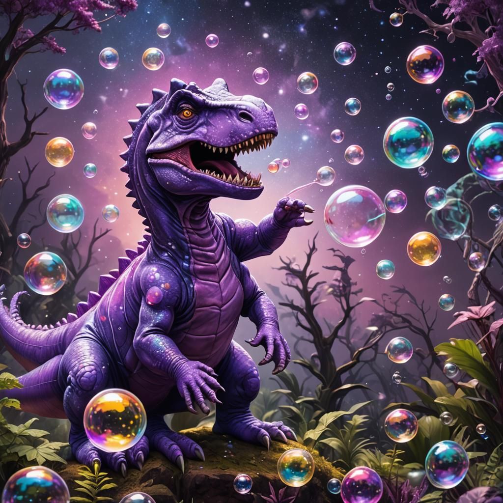 Purple Dinosaur Blowing Bubbles