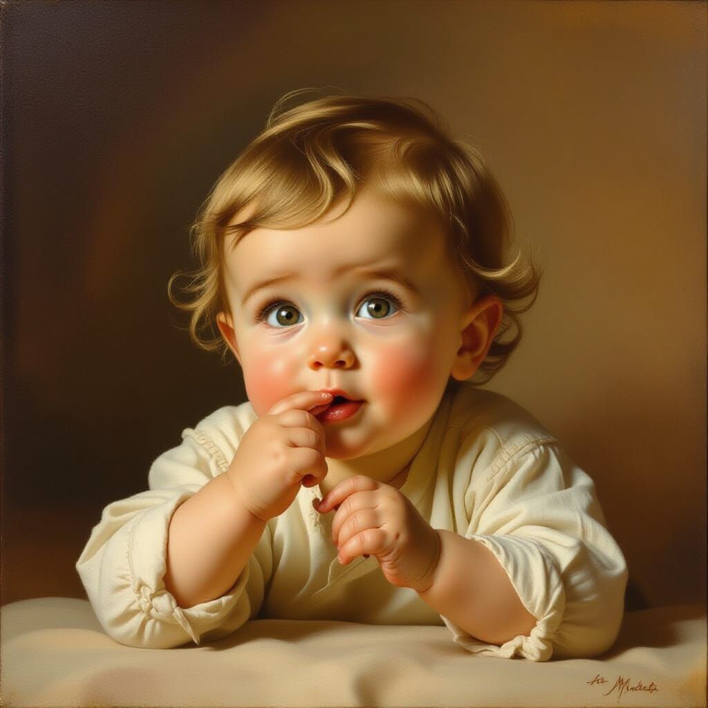 Baby Boy Sucking Fingers in Soft Light