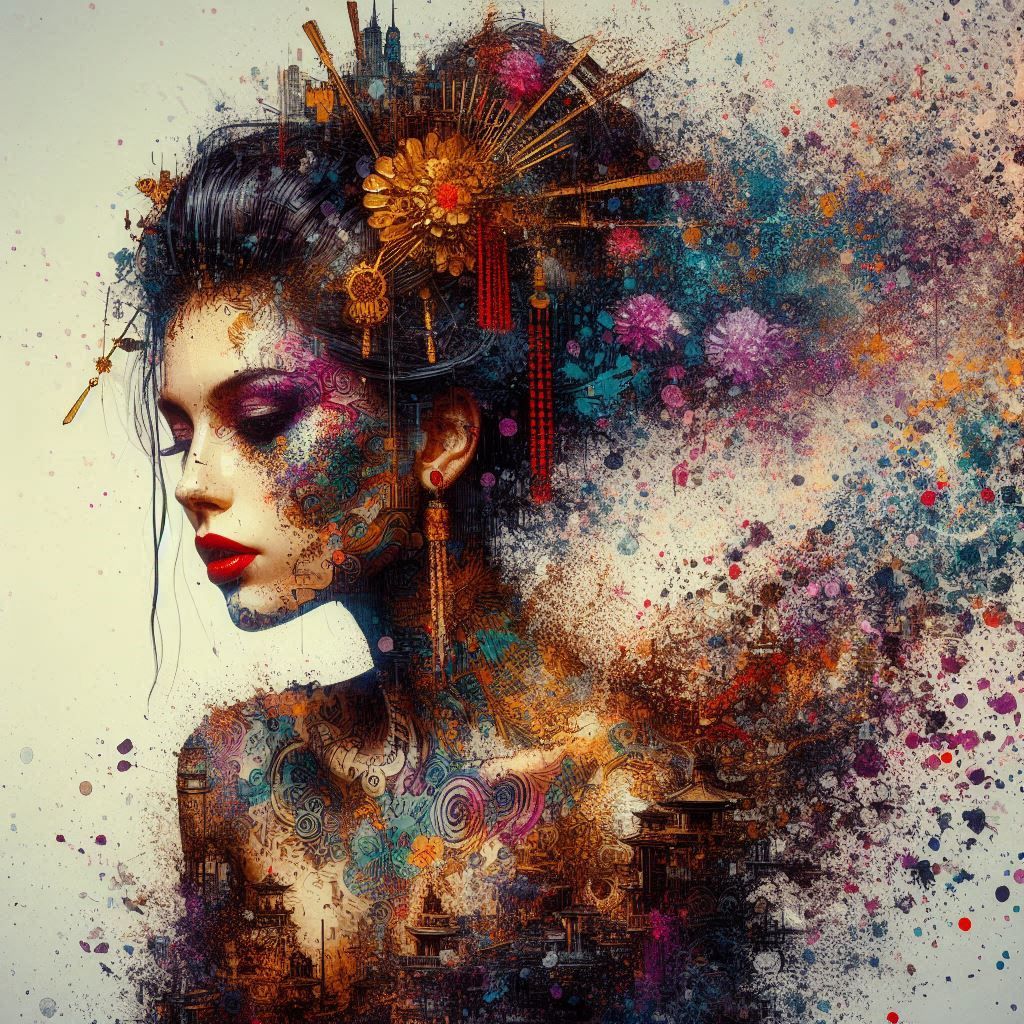 double exposure beautiful fantasy DALL-E 3 portrait landscap...