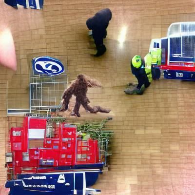 Bigfoot being forcibly removed from Tescos
