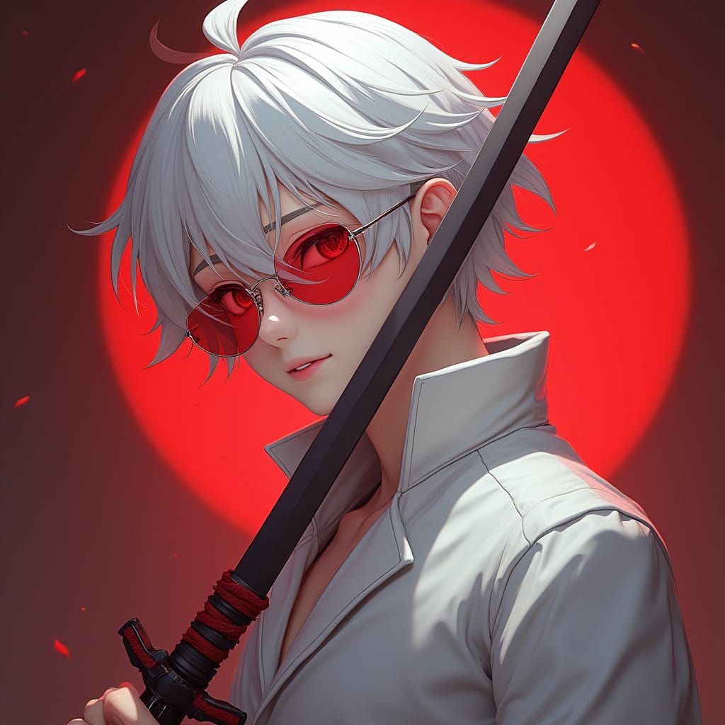 Elegante Homem Branco com Espada, em Estilo Anime 3D