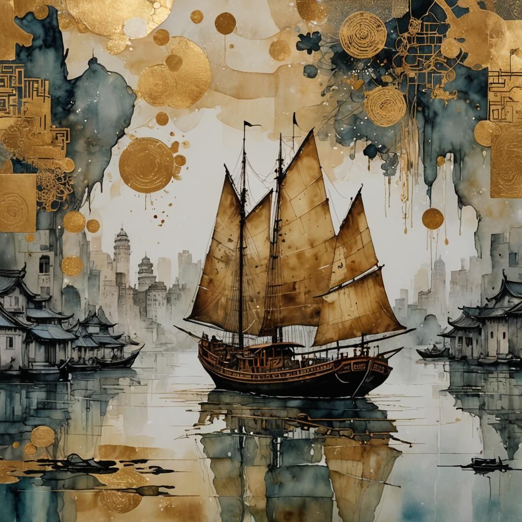 Chinese Junk Sailing  by @K4D3Gr8