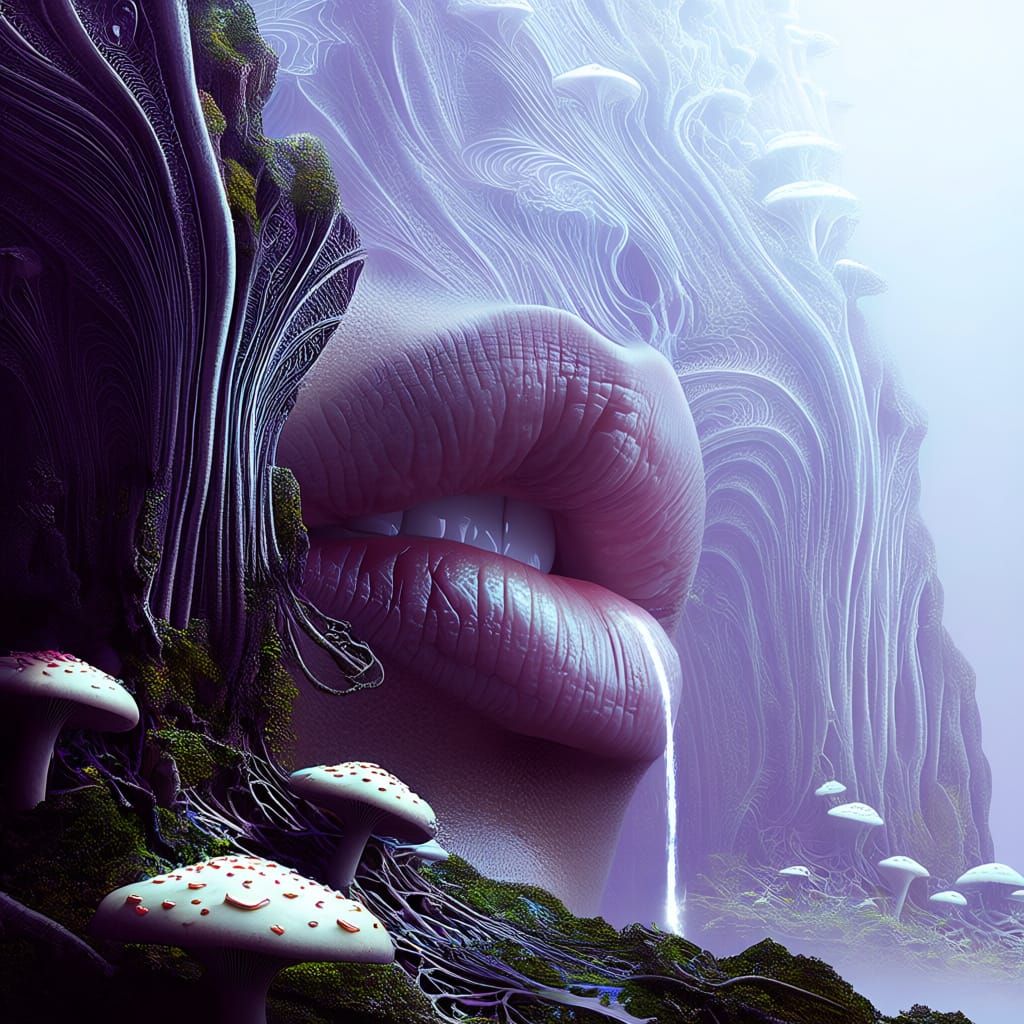 Ethereal Cliff Face with Bioluminescent Mushrooms and Whispe...