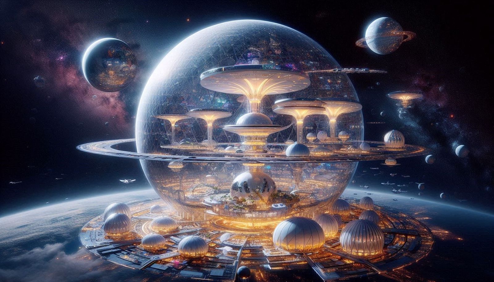 Giant futuristic low-Earth orbit spaceport