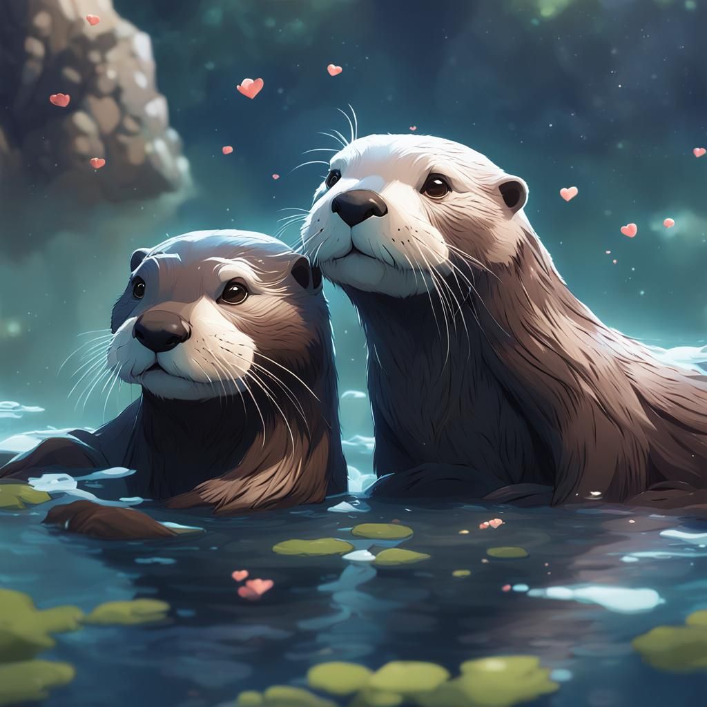 tow otters in love