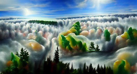forest rising above the clouds