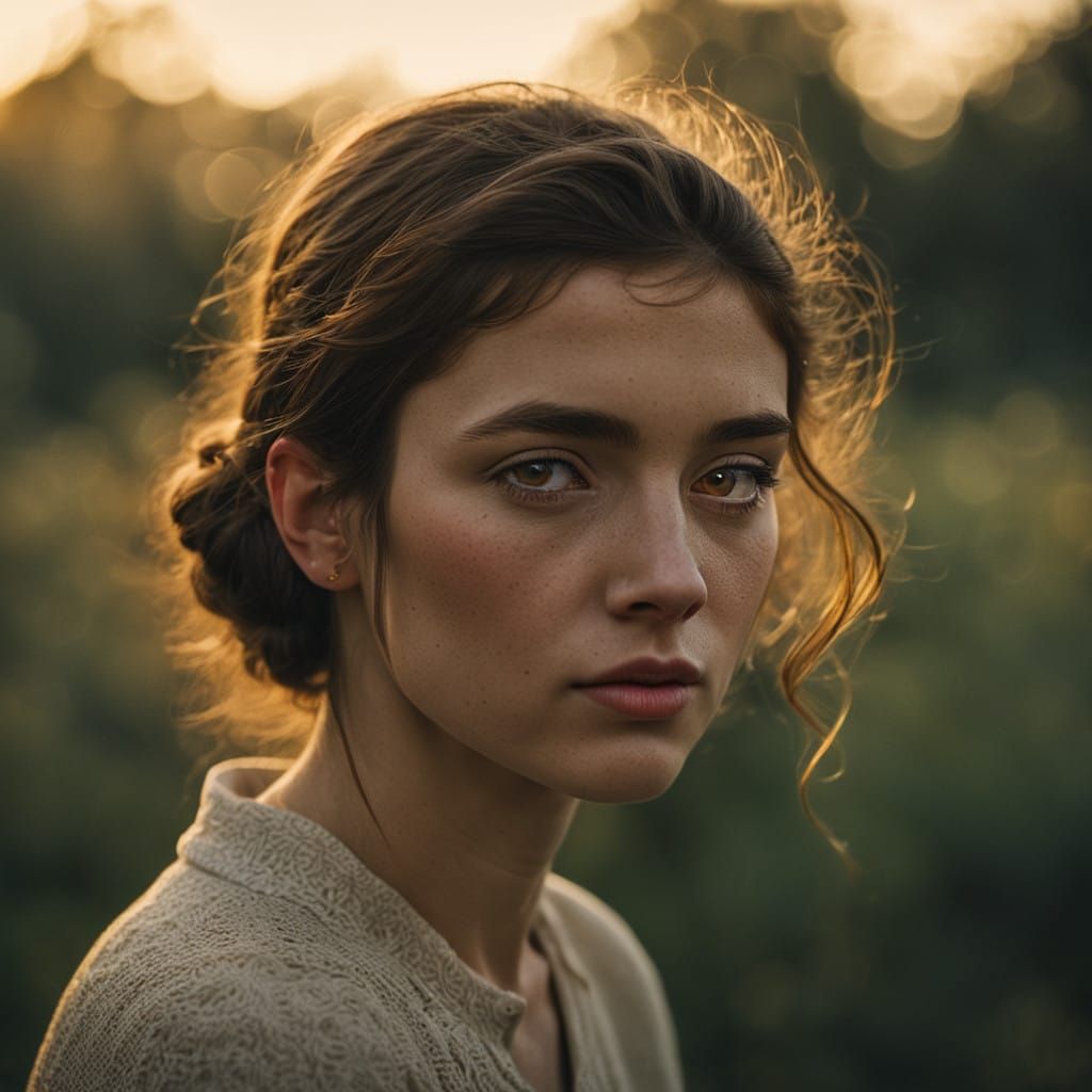 Golden Hour Portrait of a Young Woman in Contemplation