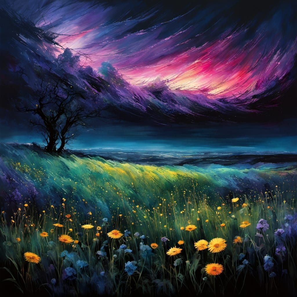 Storm over a field of flowers  by @Gokiburi