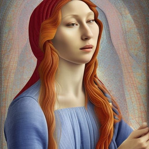Beautiful woman in long knit dress by Botticelli.