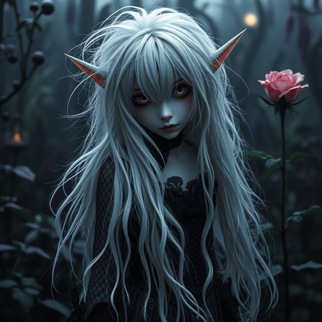 Whimsical Gothic Pixie in Twilight Garden