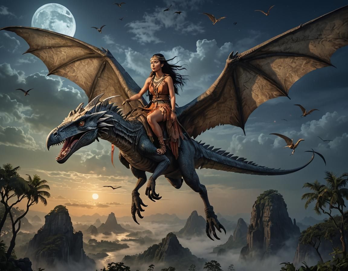Pangaea female ride a flying Pteranodon
