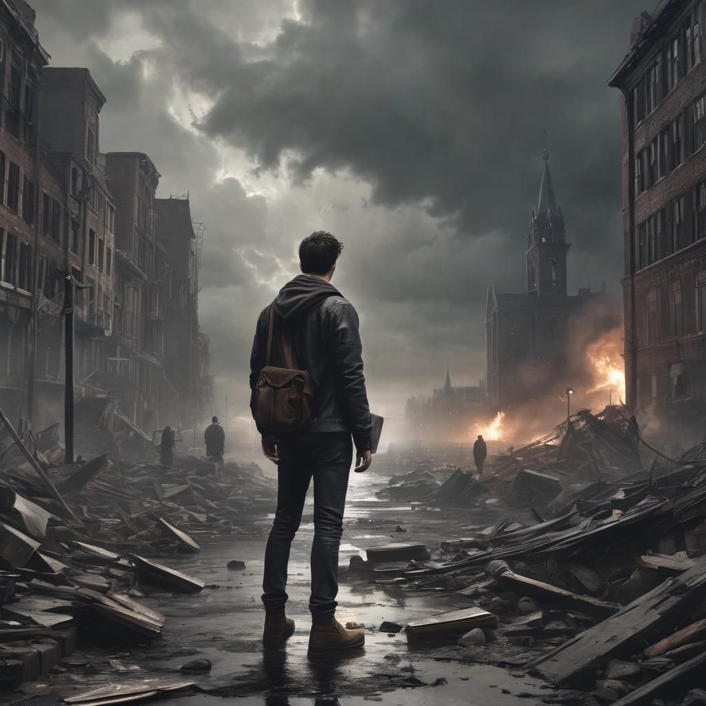 Design a book cover for a novel titled "From Ashes to Dawn." The cover should feature a dystopian cityscape of Newston, the capital of Algor...