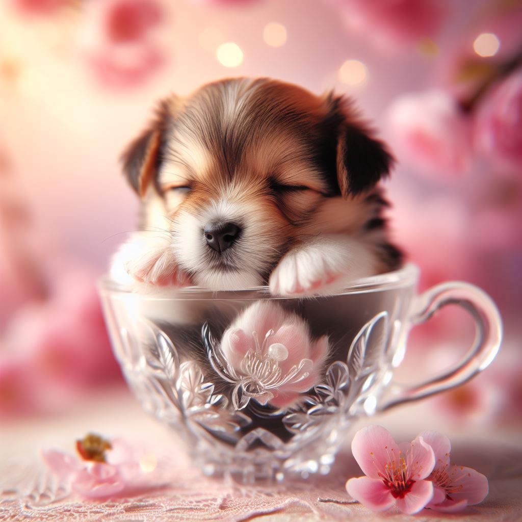 Sleepy Puppy in Crystal Tea Cup
